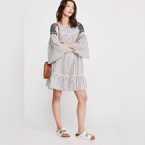 NWT Free People Women's M Lola Embroidered Mini Dress Black & White Bohemian